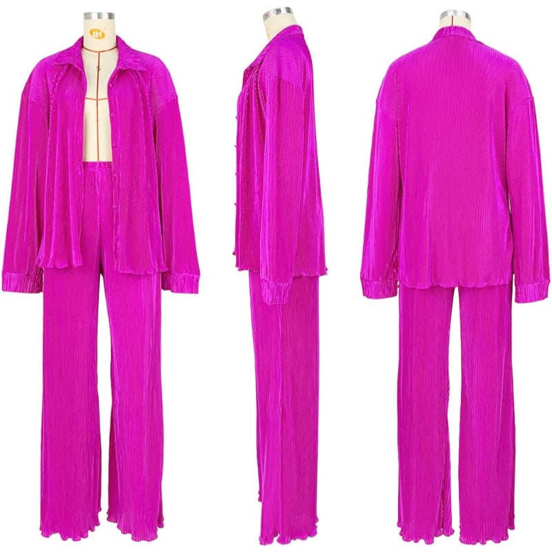 Flare Pleated Wide Leg Pants Co-Ord Sets-Vacay Outfit