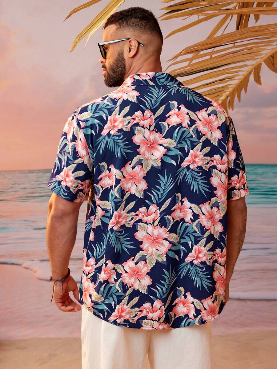 Floral Print Short Sleeve Button Down Casual Shirts-Vacay Outfit