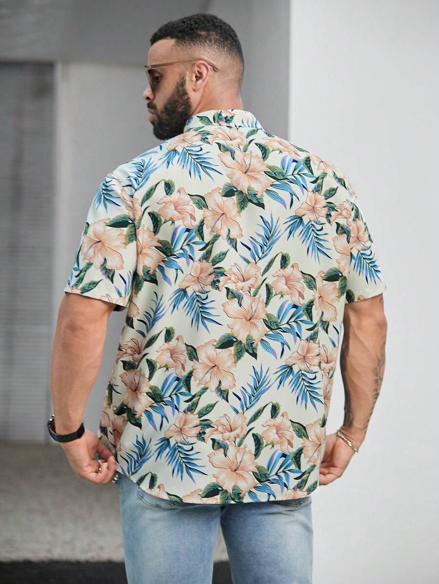 Floral Print Short Sleeve Button Down Casual Shirts-Vacay Outfit