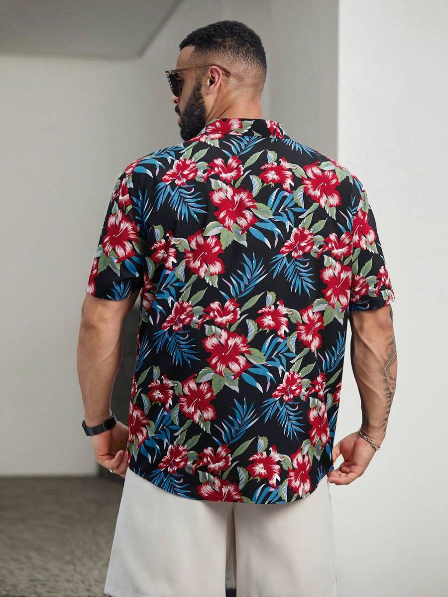 Floral Print Short Sleeve Button Down Casual Shirts-Vacay Outfit