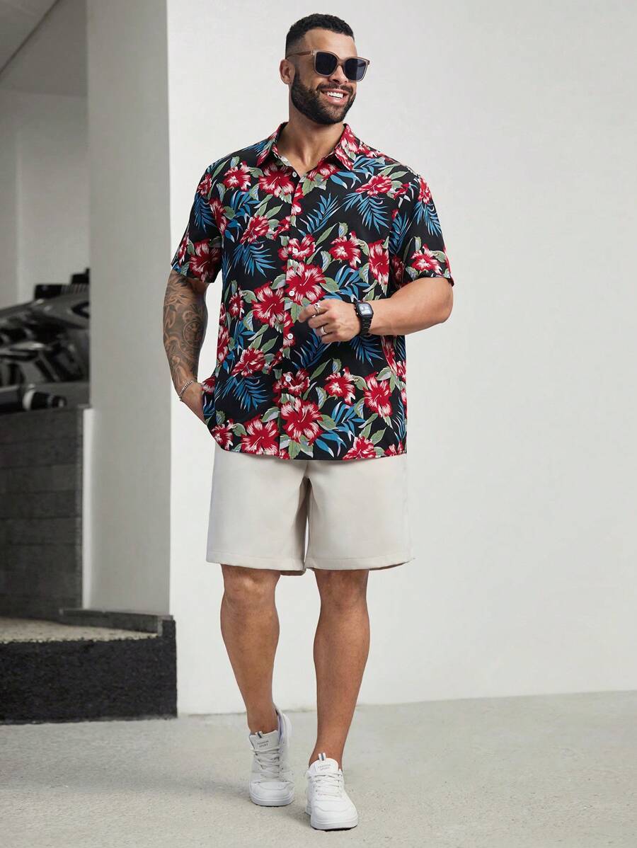 Floral Print Short Sleeve Button Down Casual Shirts-Vacay Outfit