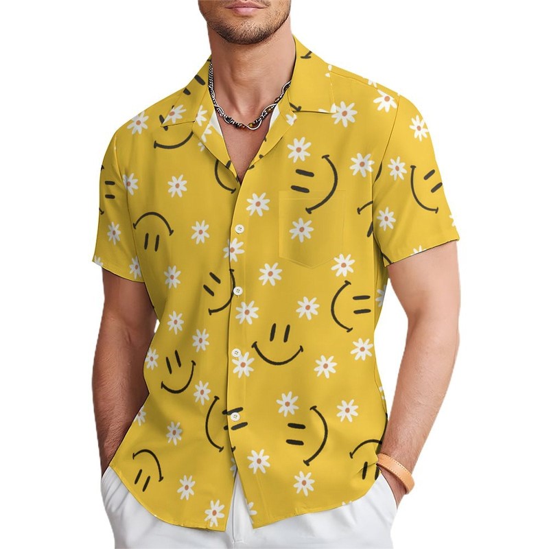 Floral Smiley Short Sleeve Graphic Shirt-Vacay Outfit
