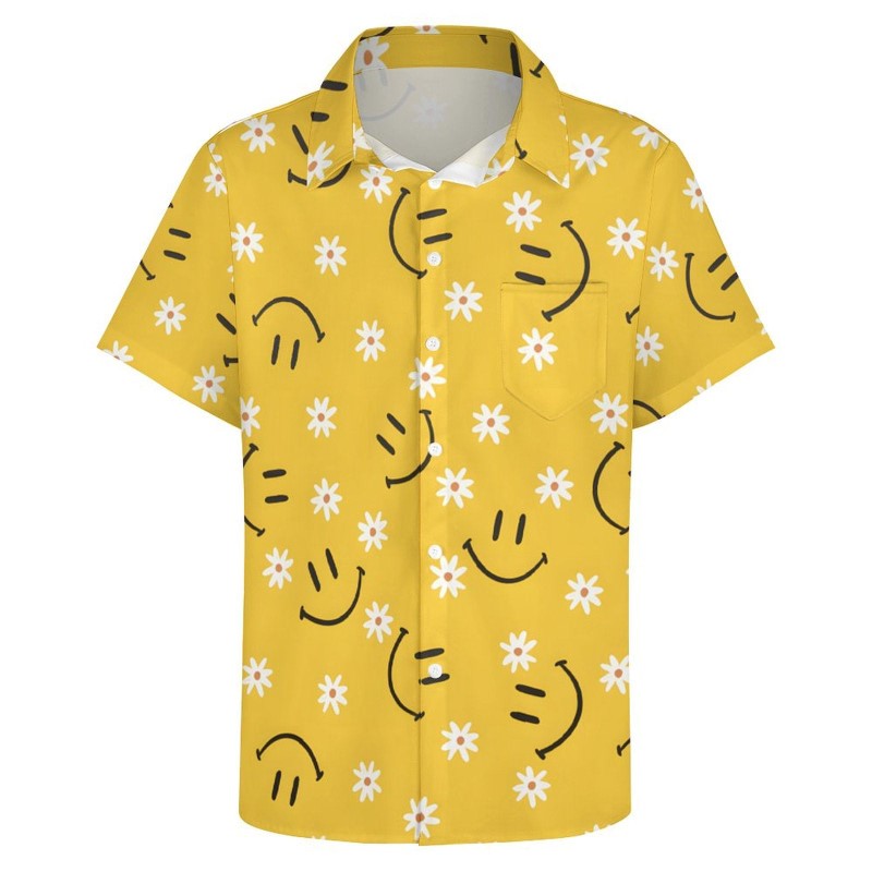 Floral Smiley Short Sleeve Graphic Shirt-Vacay Outfit