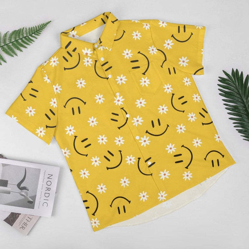 Floral Smiley Short Sleeve Graphic Shirt-Vacay Outfit