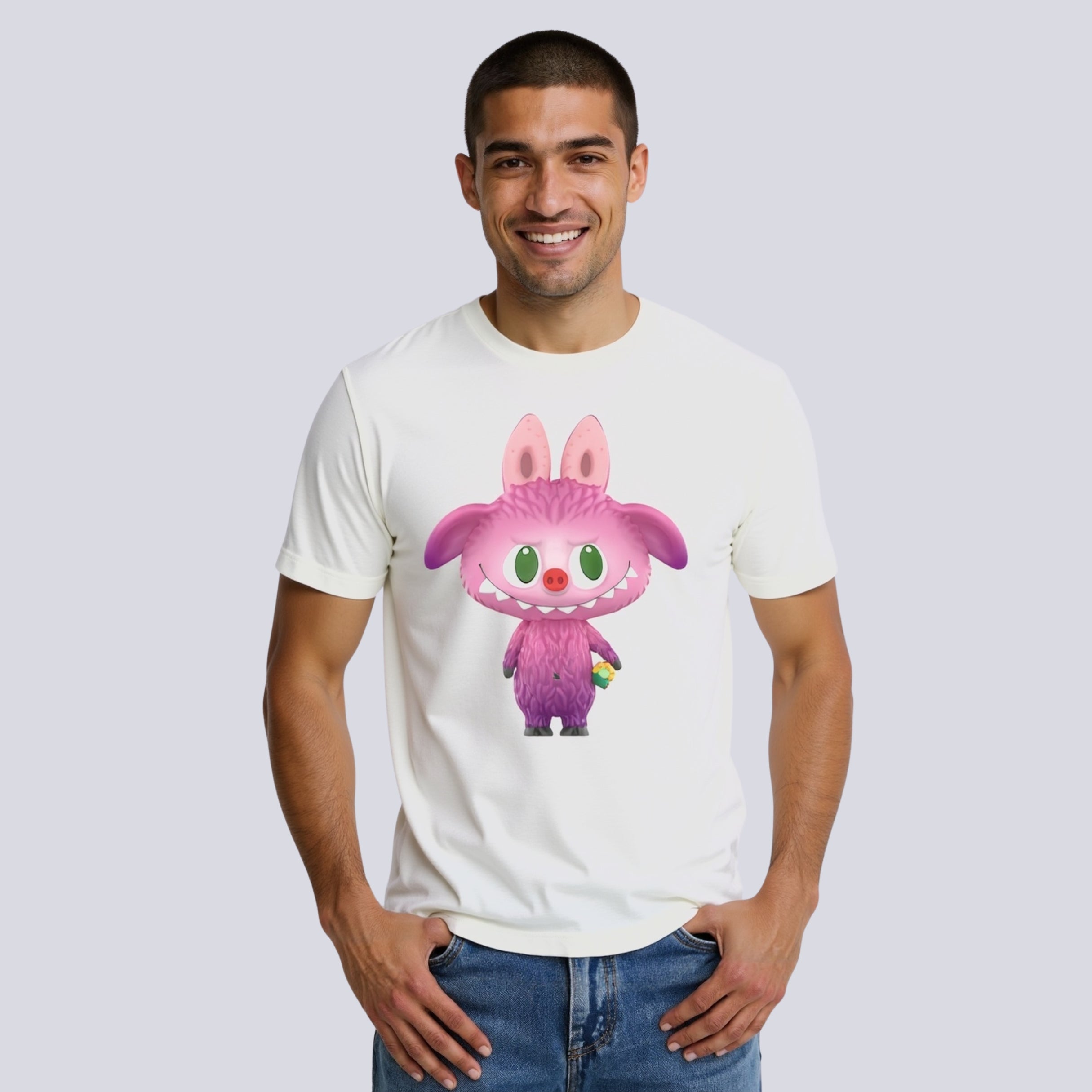 Furry Monster With Flower Graphic Labubu T Shirt