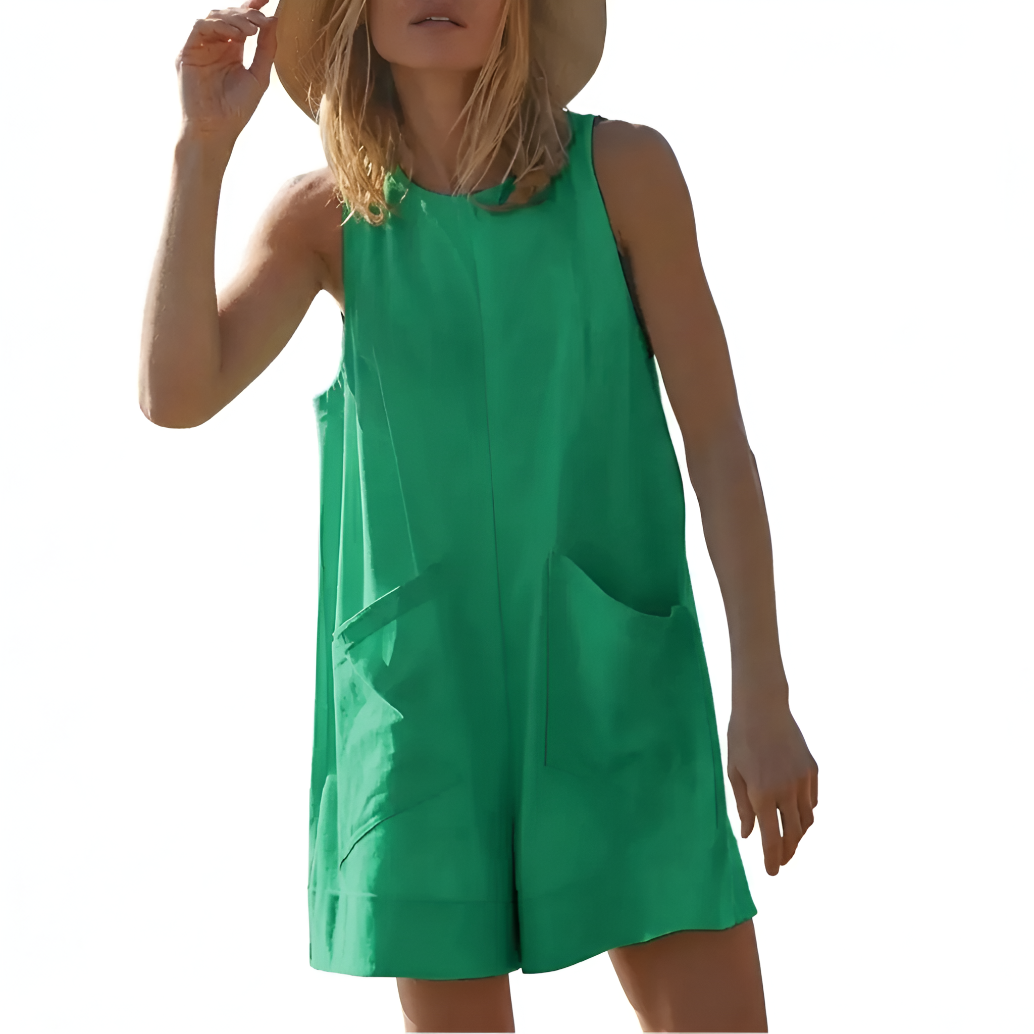 Summer Sleeveless Casual Shorts Romper With Pocket For Women