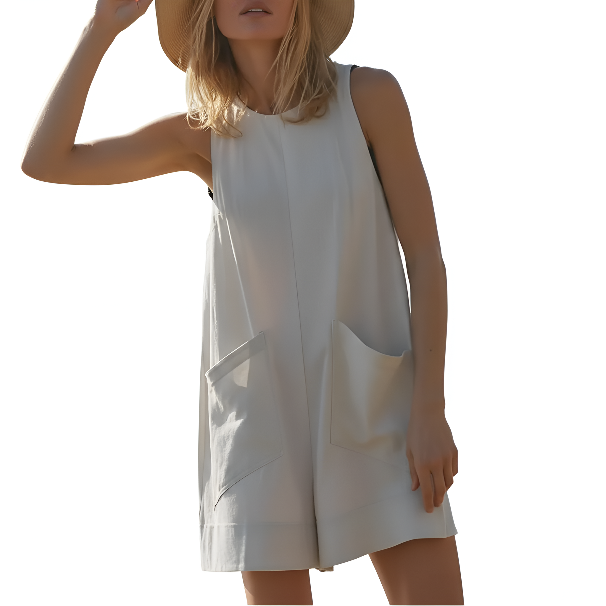 Summer Sleeveless Casual Shorts Romper With Pocket For Women