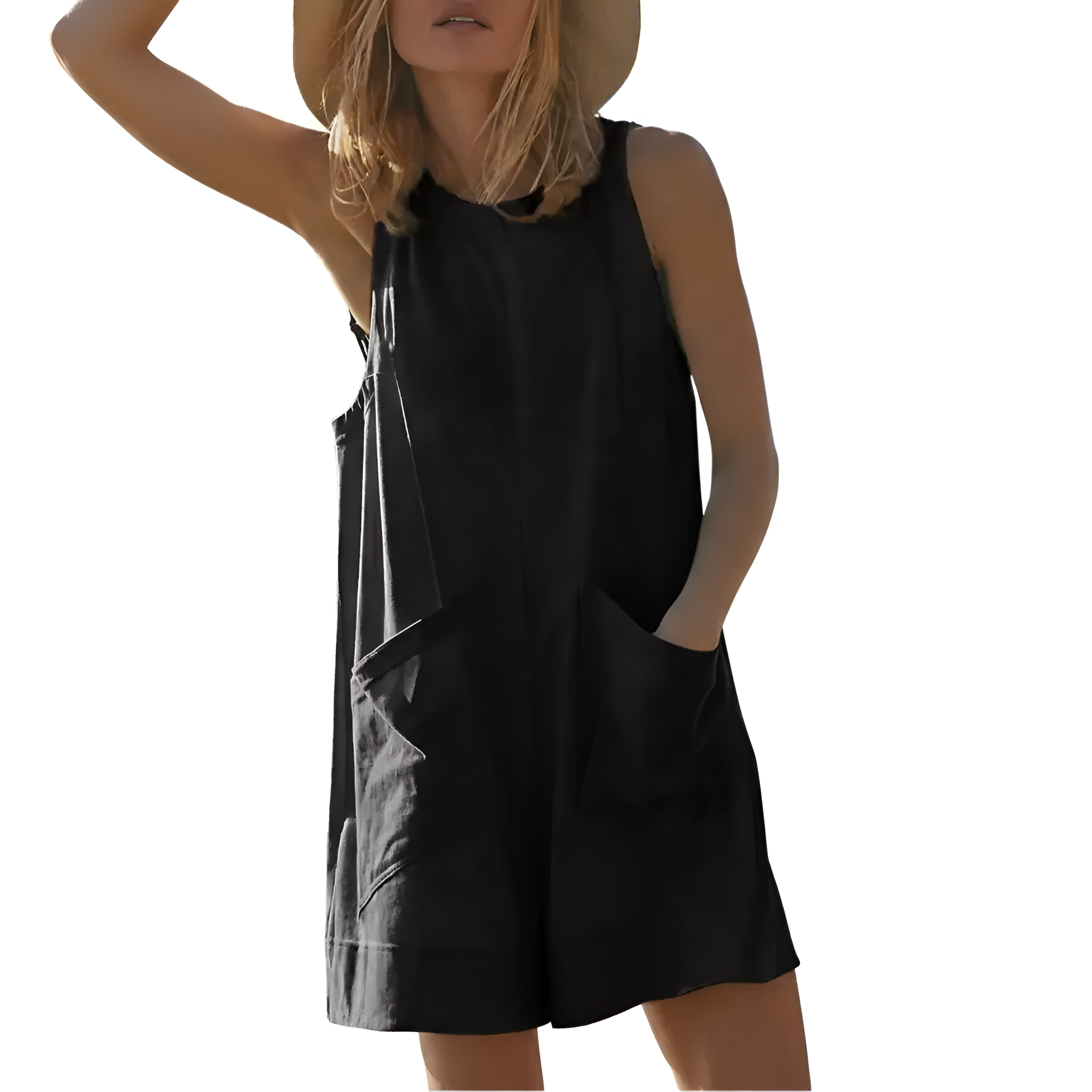 Summer Sleeveless Casual Shorts Romper With Pocket For Women