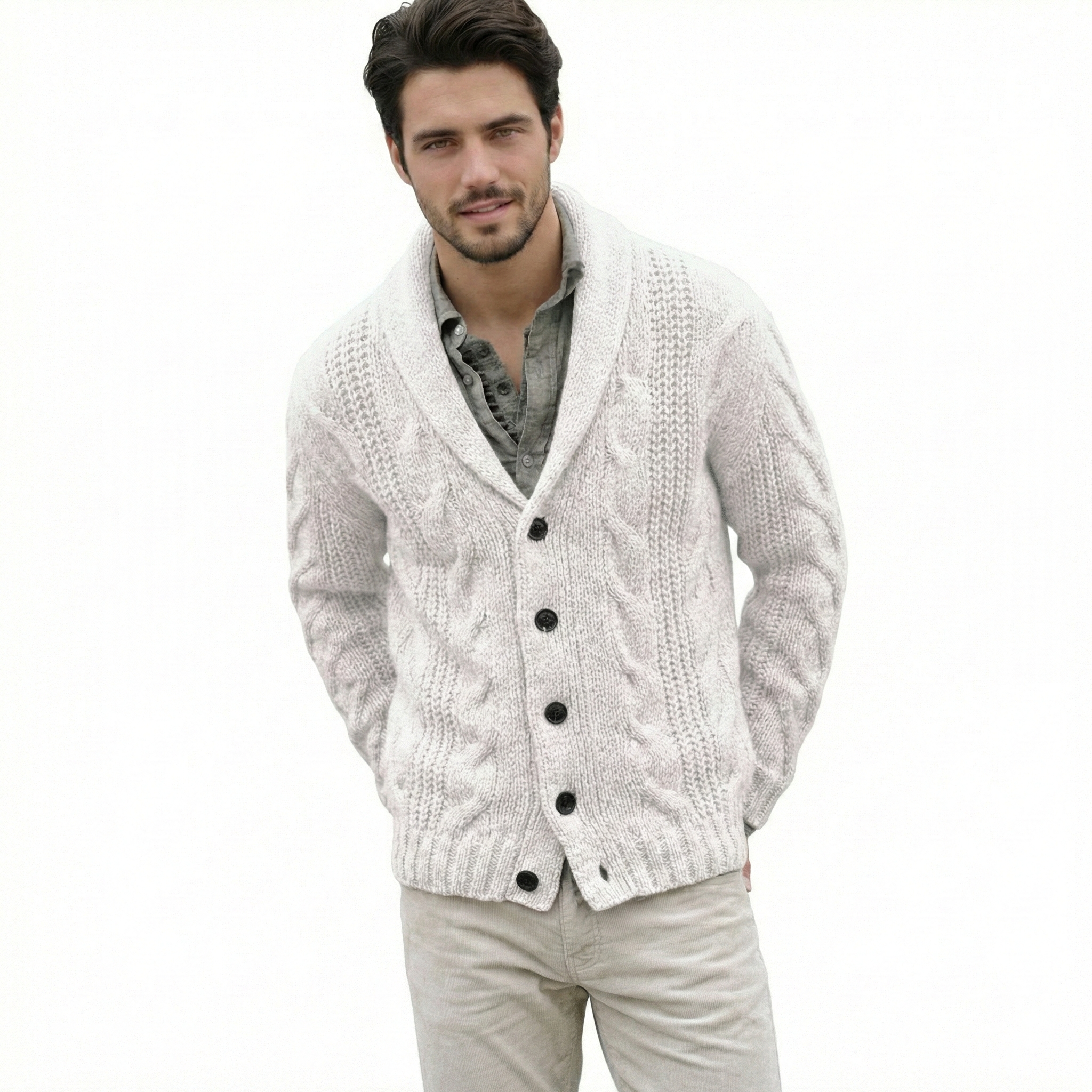 Cable Knit Button Front Cardigan Sweater