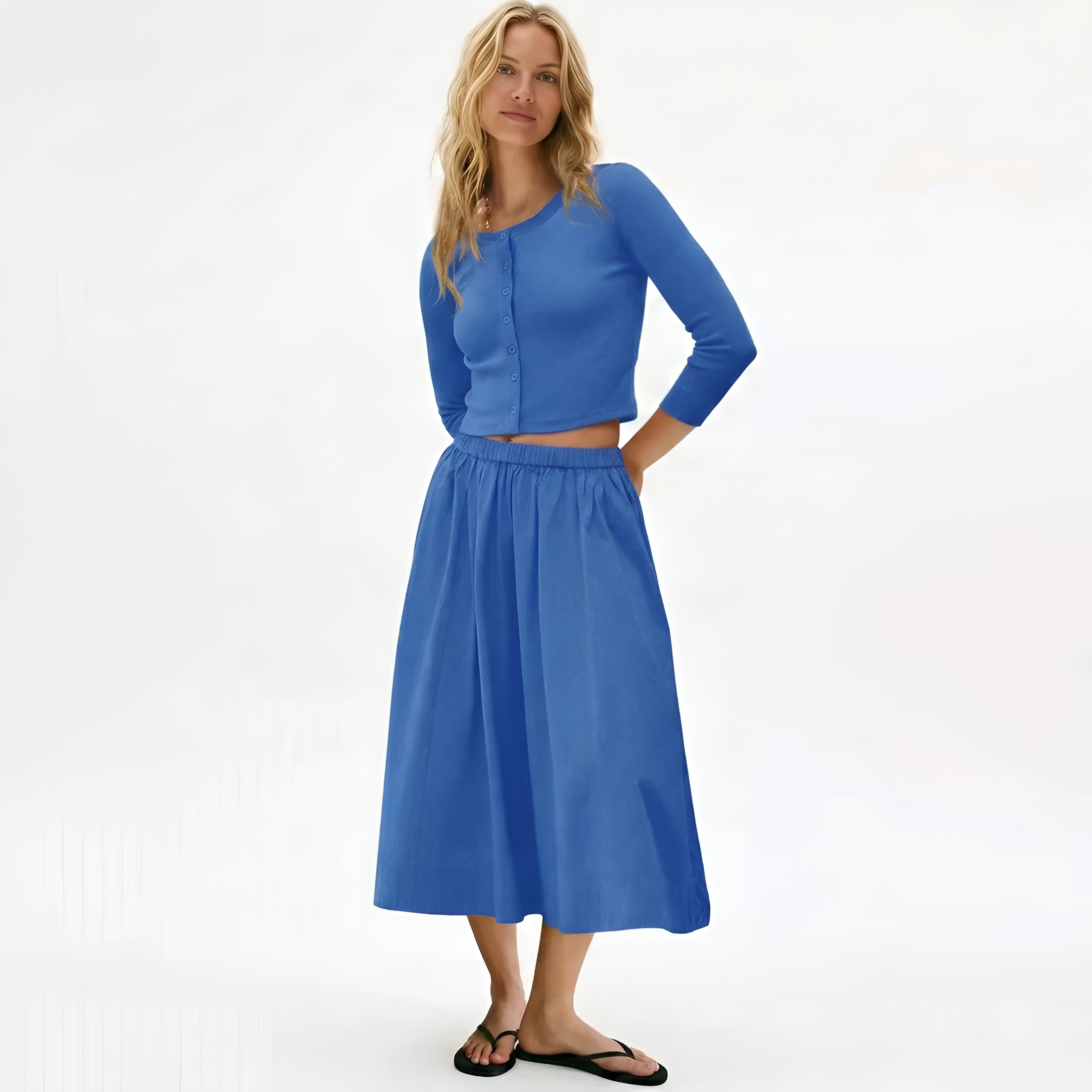 Two Piece Lounge Set With Ribbed Button Down Cardigan For Women