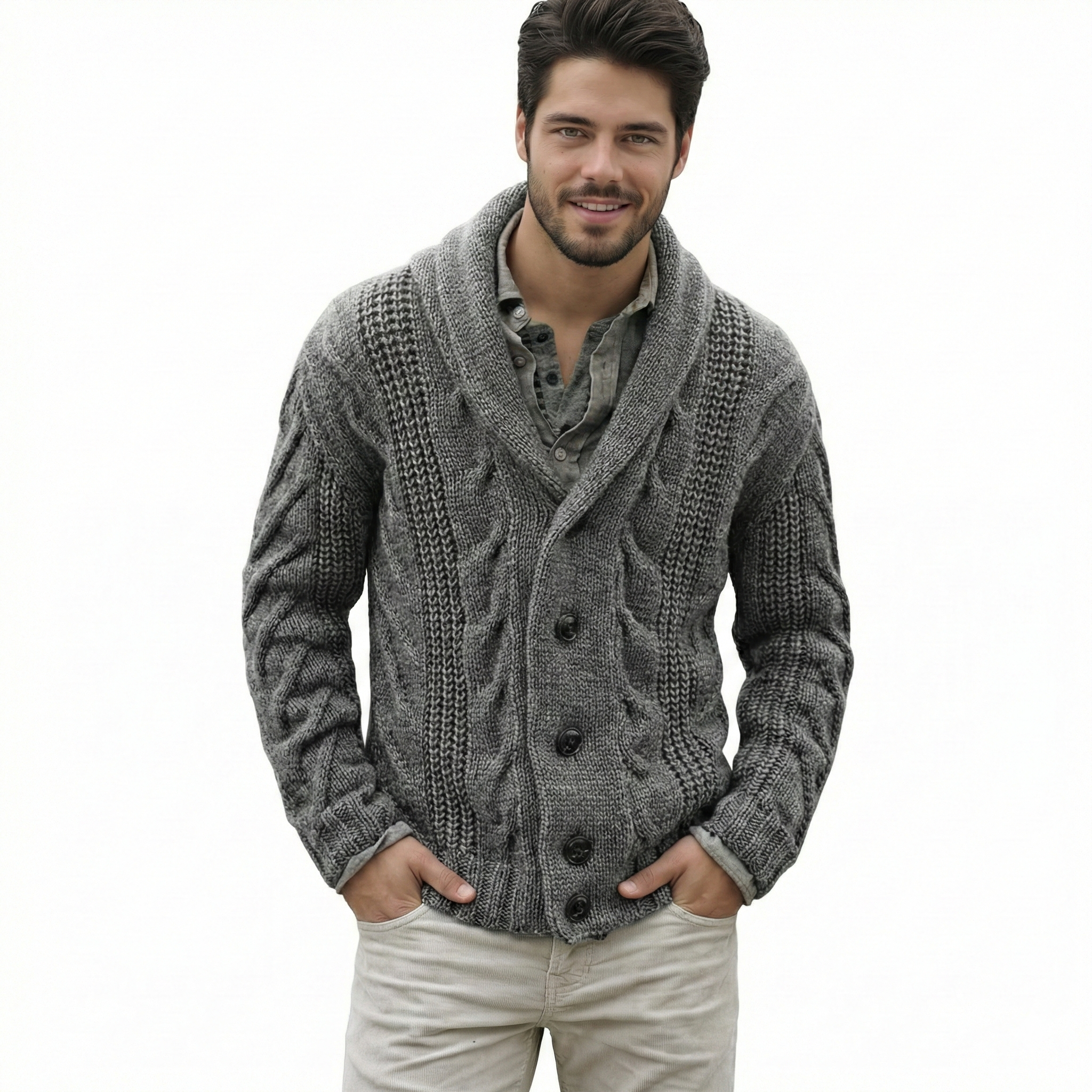 Cable Knit Button Front Cardigan Sweater