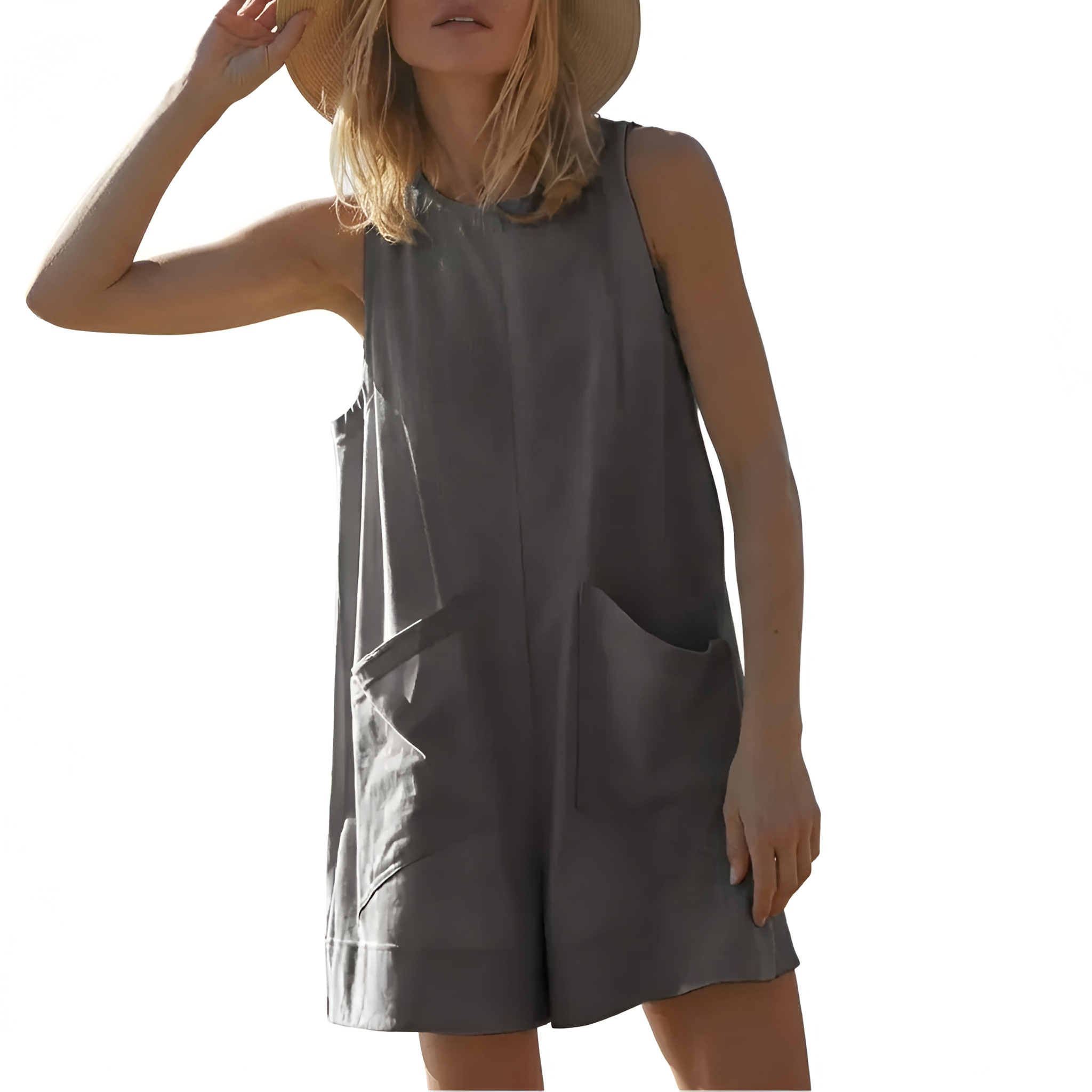 Summer Sleeveless Casual Shorts Romper With Pocket For Women