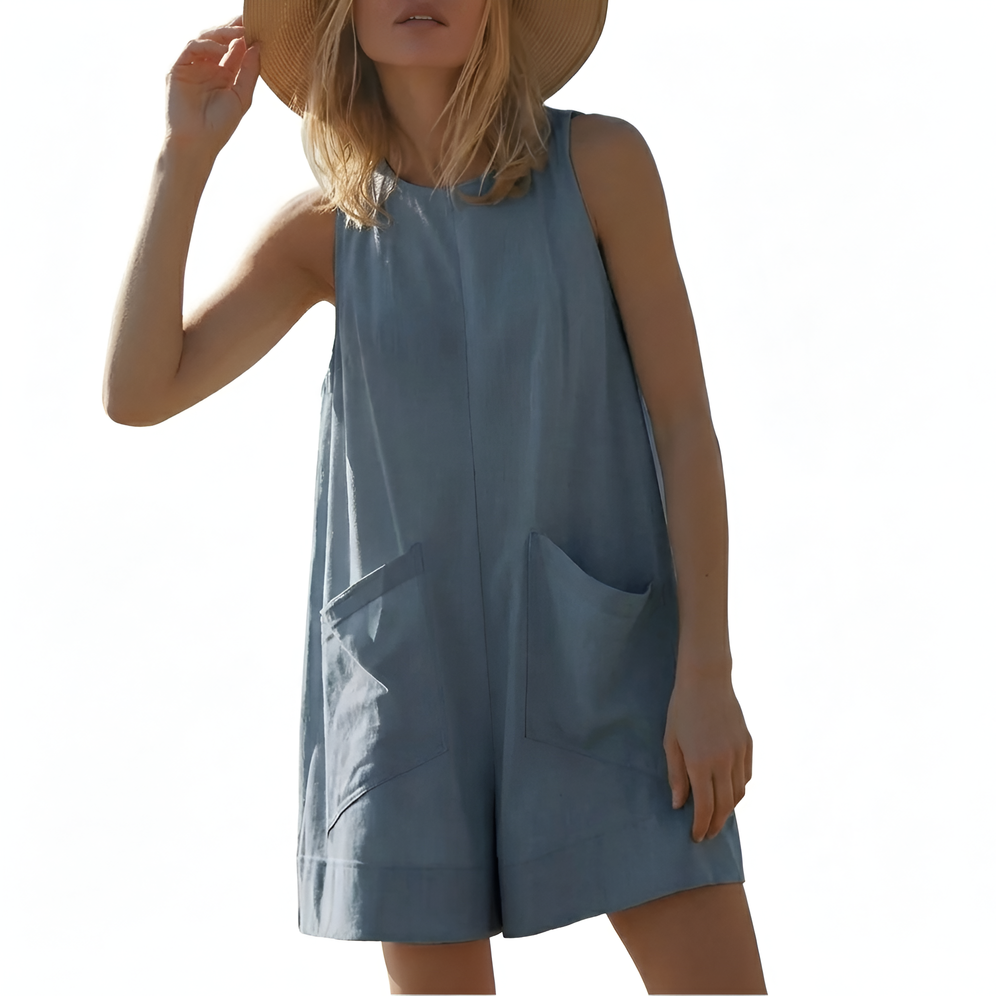 Summer Sleeveless Casual Shorts Romper With Pocket For Women