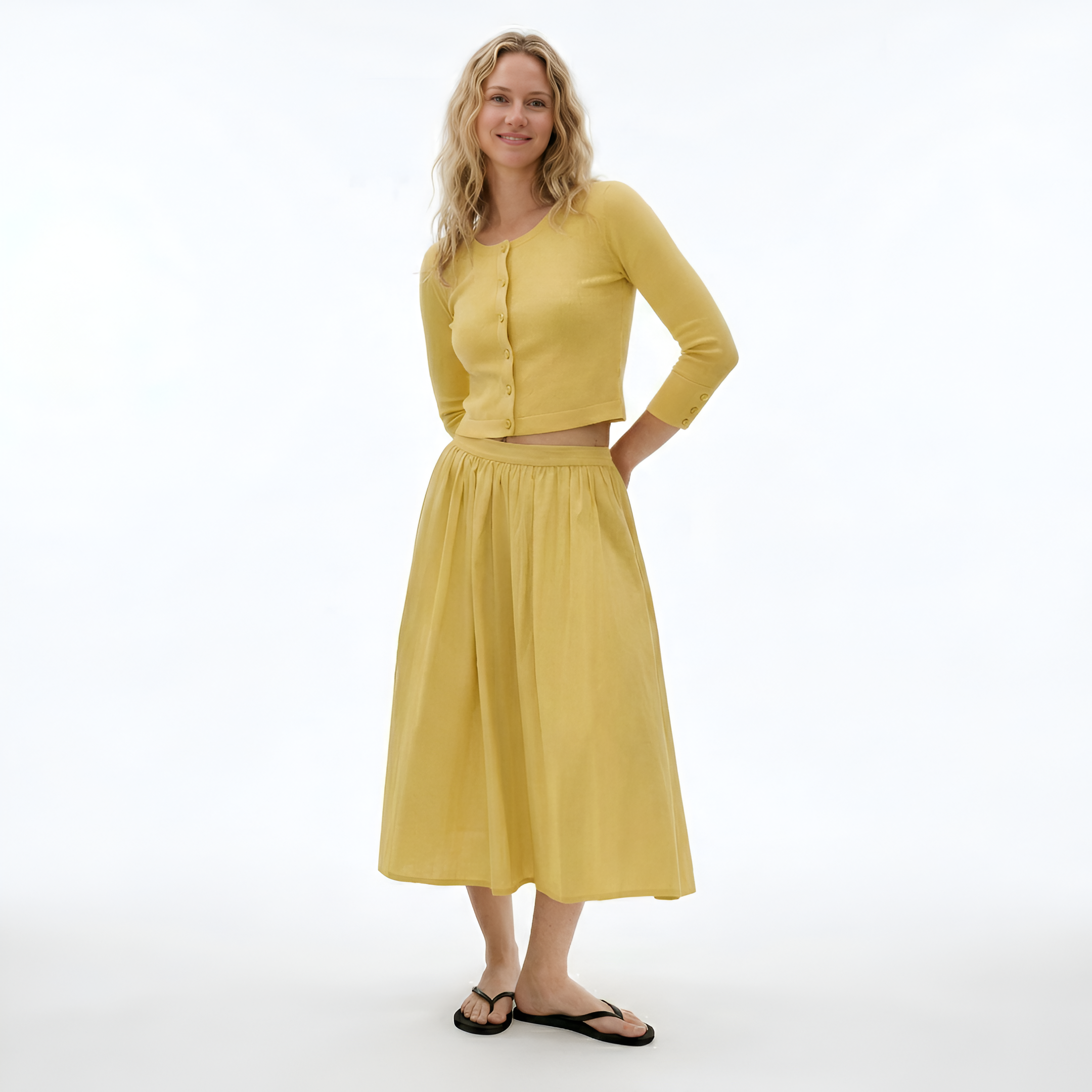 Two Piece Lounge Set With Ribbed Button Down Cardigan For Women