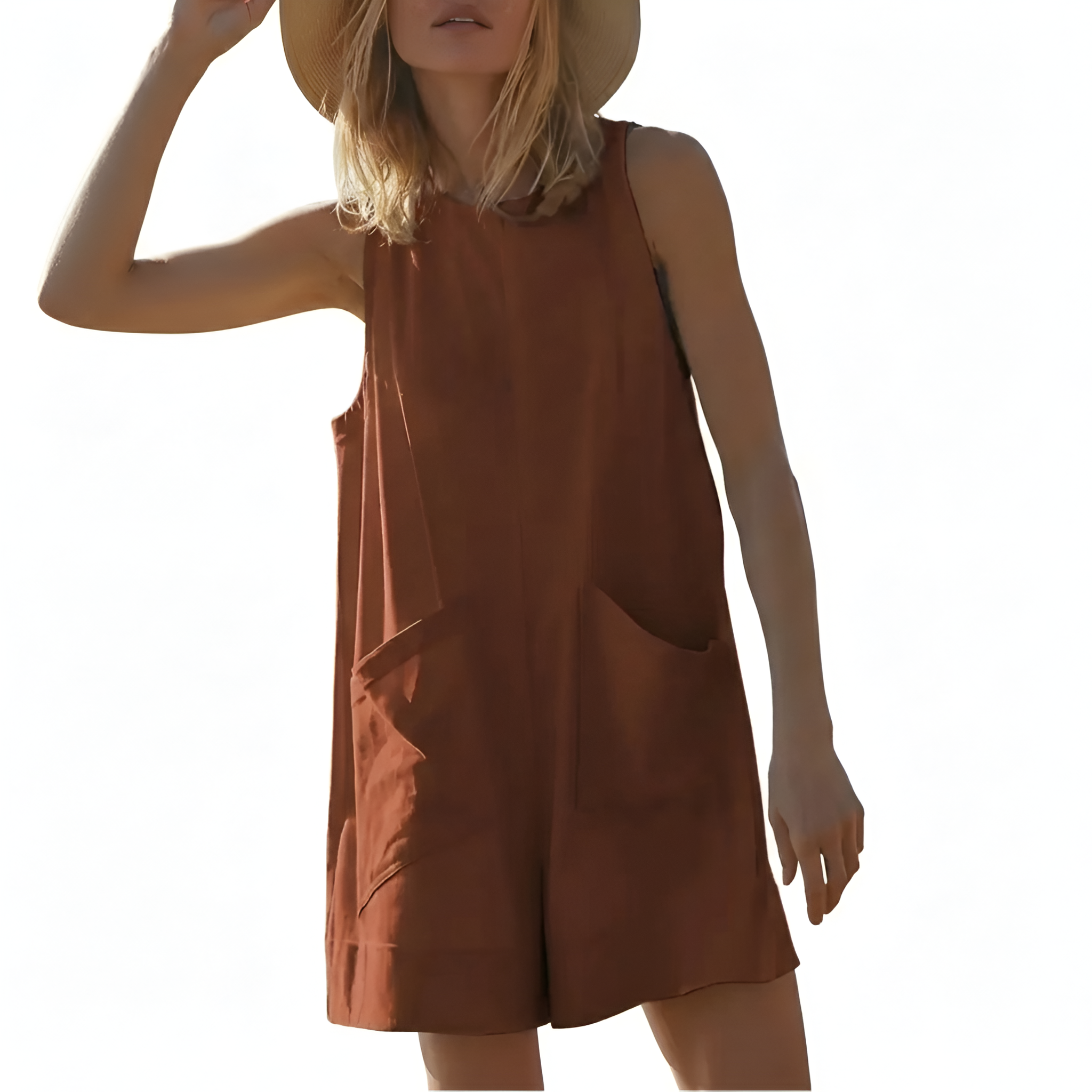 Summer Sleeveless Casual Shorts Romper With Pocket For Women