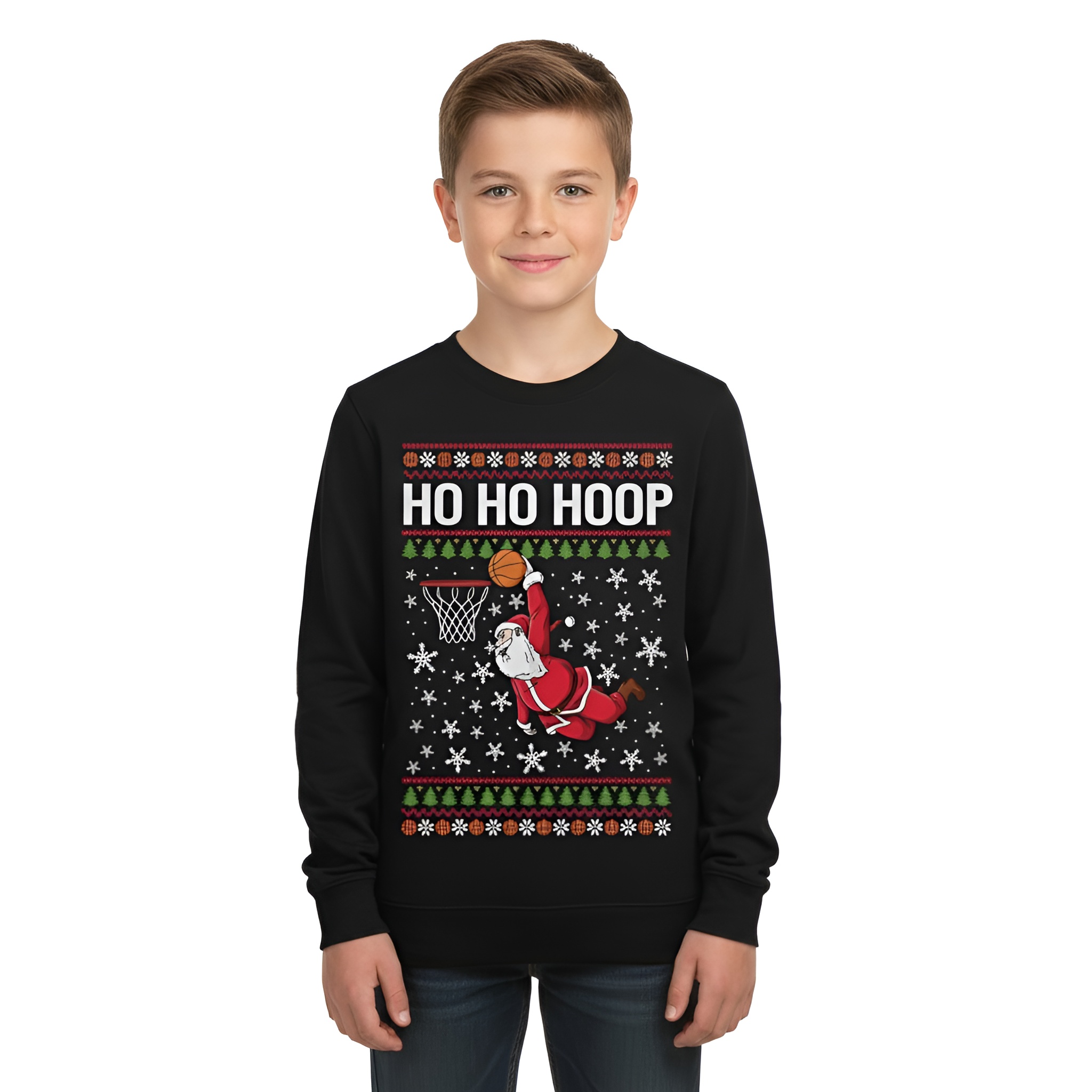 Ho Ho Hoop Printed Ugly Christmas Sweater for Boys and Girls