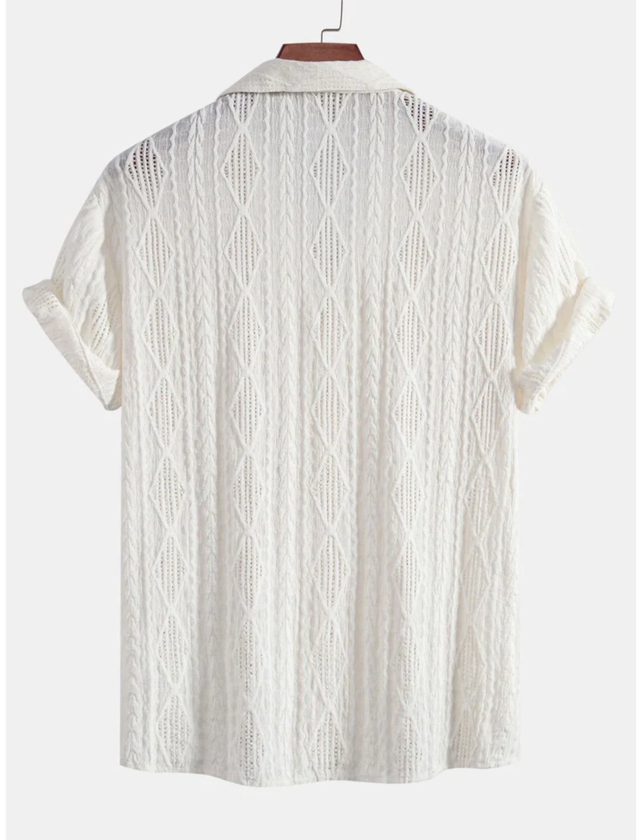 Geometric Jacquard Button Up Shirt-Vacay Outfit