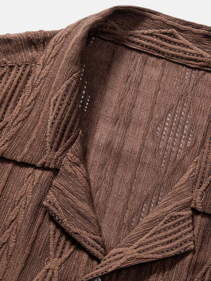 Geometric Patterned Jacquard Cuban Shirt-Vacay Outfit