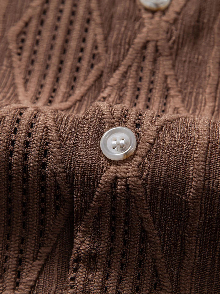 Geometric Patterned Jacquard Cuban Shirt-Vacay Outfit