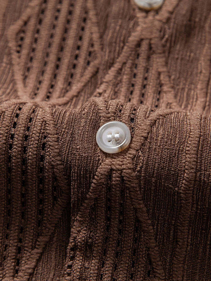 Geometric Patterned Jacquard Cuban Shirt-Vacay Outfit