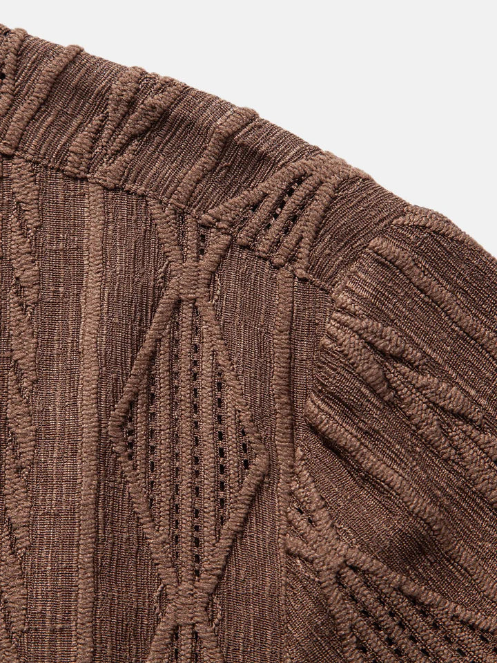 Geometric Patterned Jacquard Cuban Shirt-Vacay Outfit