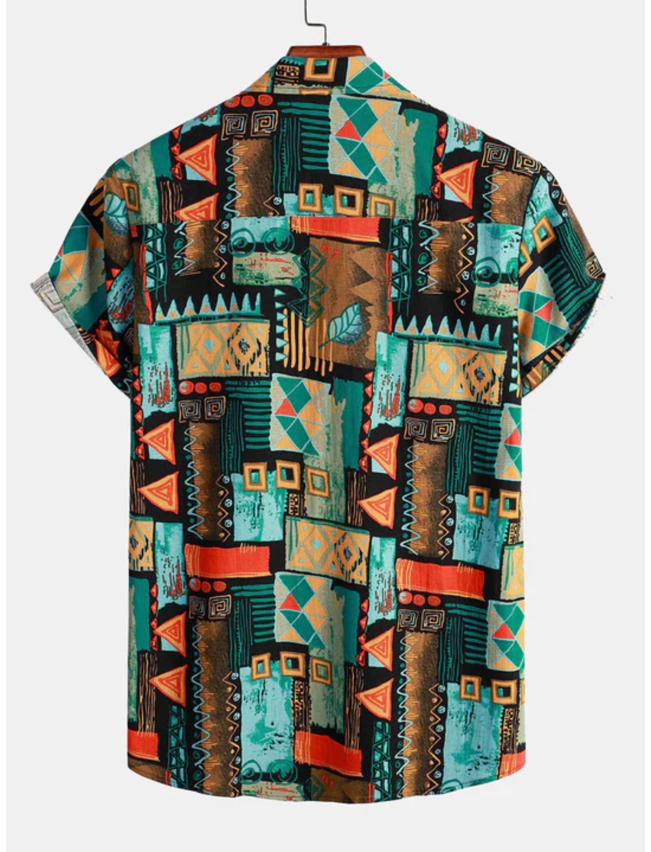 Geometric Tribal Print Button Up Shirt-Vacay Outfit