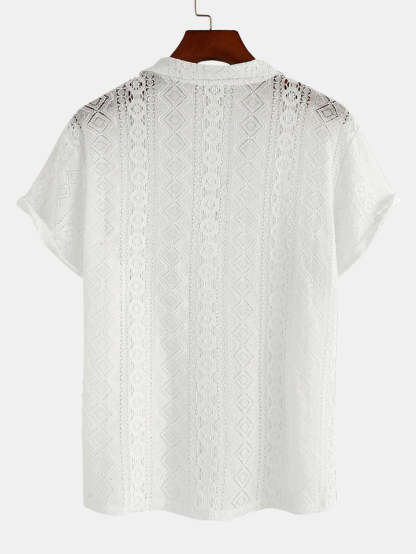 Geometry Textured Patterned Cuban Shirts-Vacay Outfit