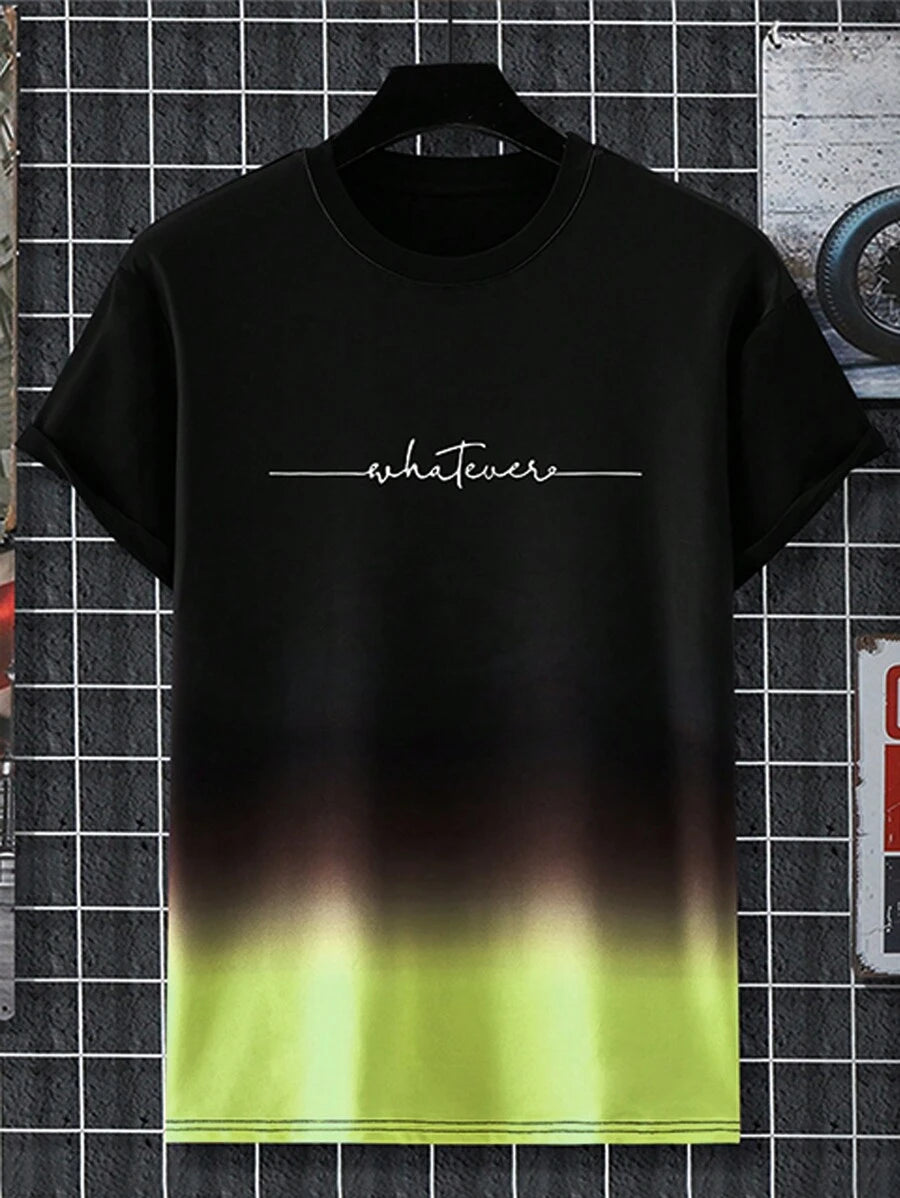 Gradient Design Letter Printed T Shirts-Vacay Outfit