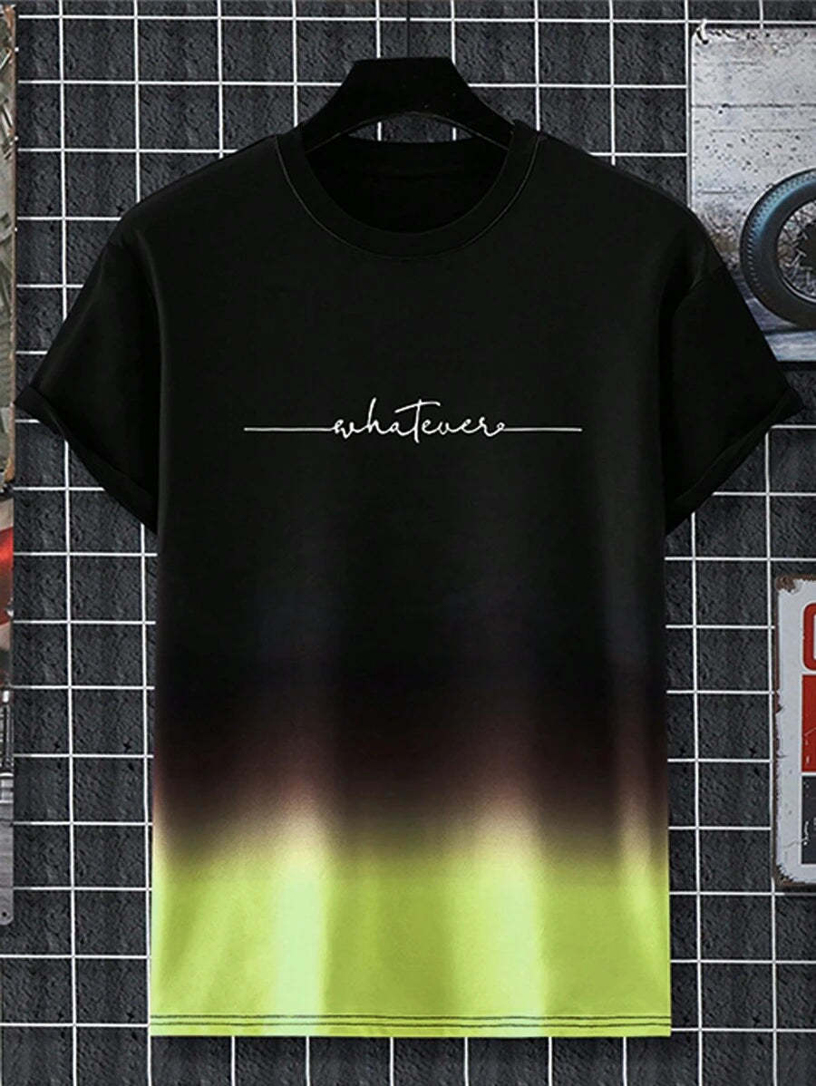 Gradient Design Letter Printed T Shirts-Vacay Outfit