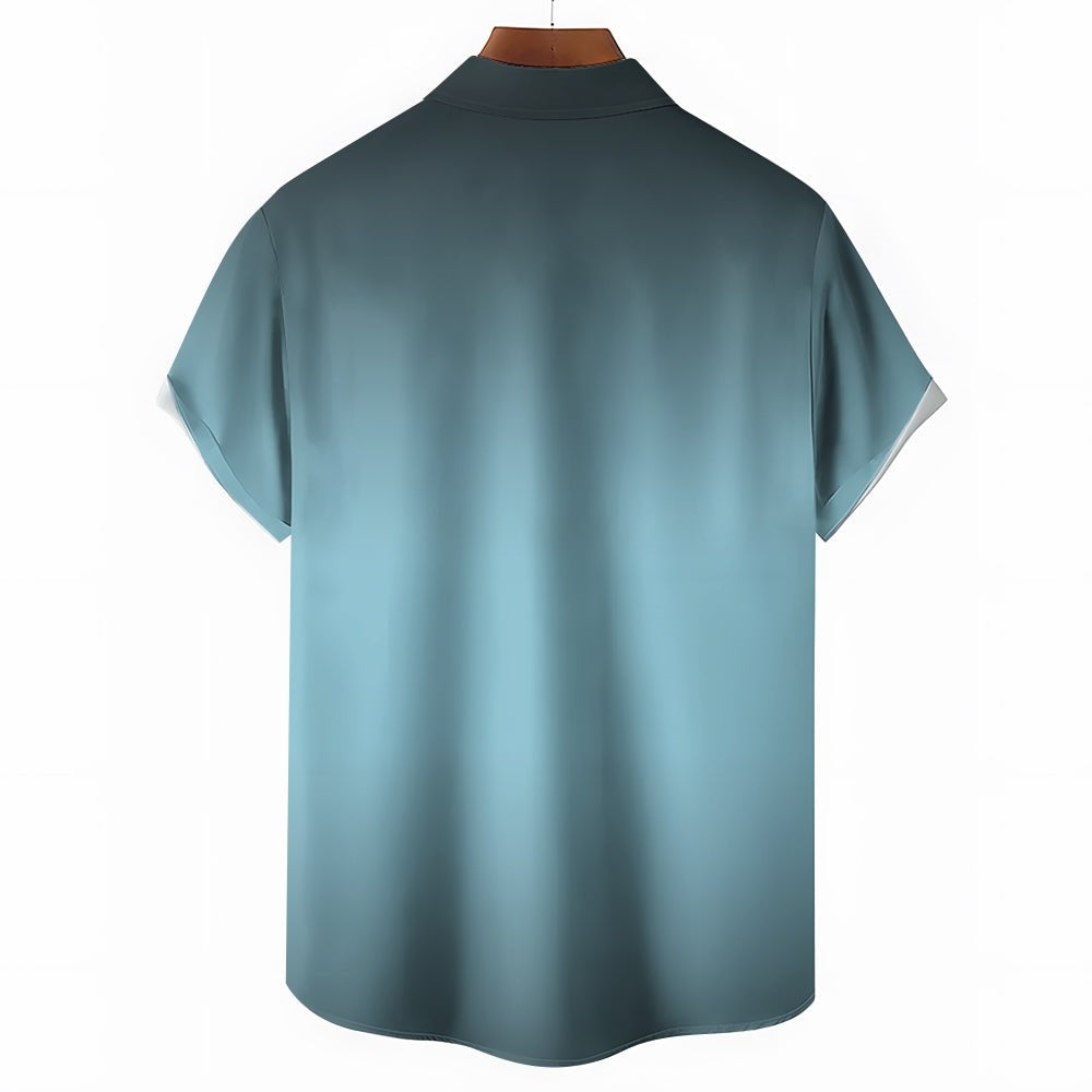 Gradient Funny Rooster Printed Short Sleeve Shirt-Vacay Outfit