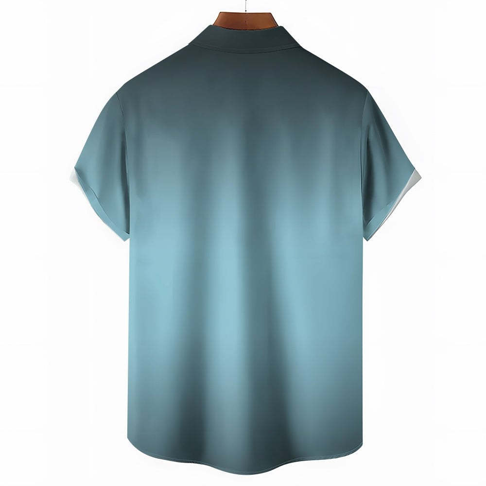 Gradient Funny Rooster Printed Short Sleeve Shirt-Vacay Outfit