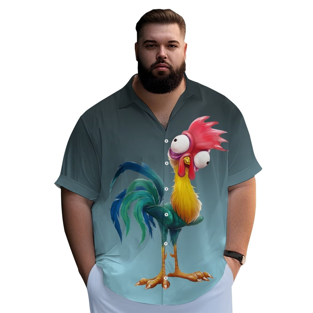 Gradient Funny Rooster Printed Short Sleeve Shirt-Vacay Outfit