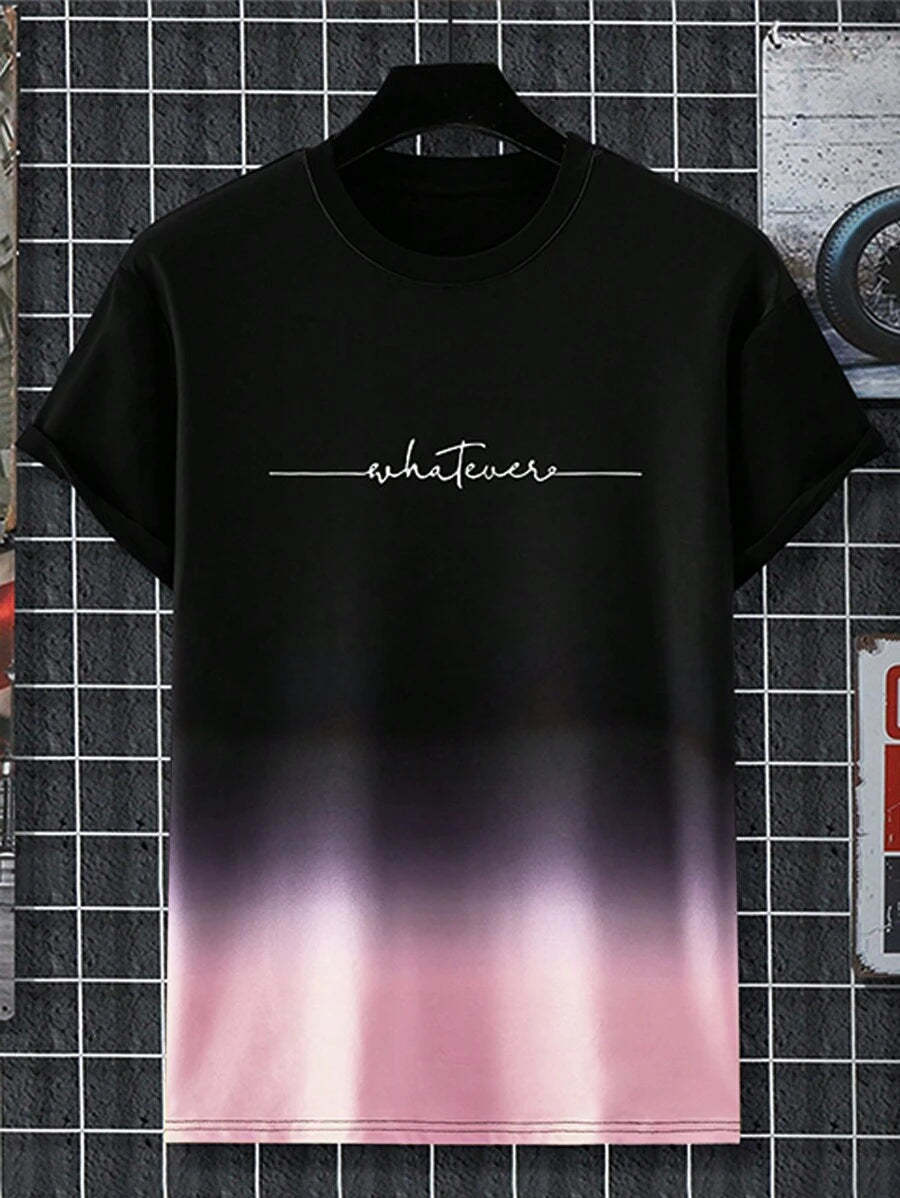 Gradient Letter Print T Shirts-Vacay Outfit