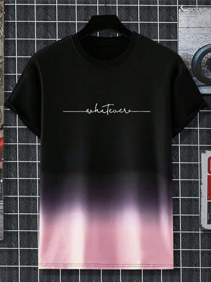 Gradient Letter Print T Shirts-Vacay Outfit