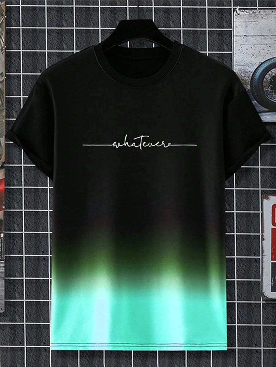 Gradient Letter Print T Shirts-Vacay Outfit