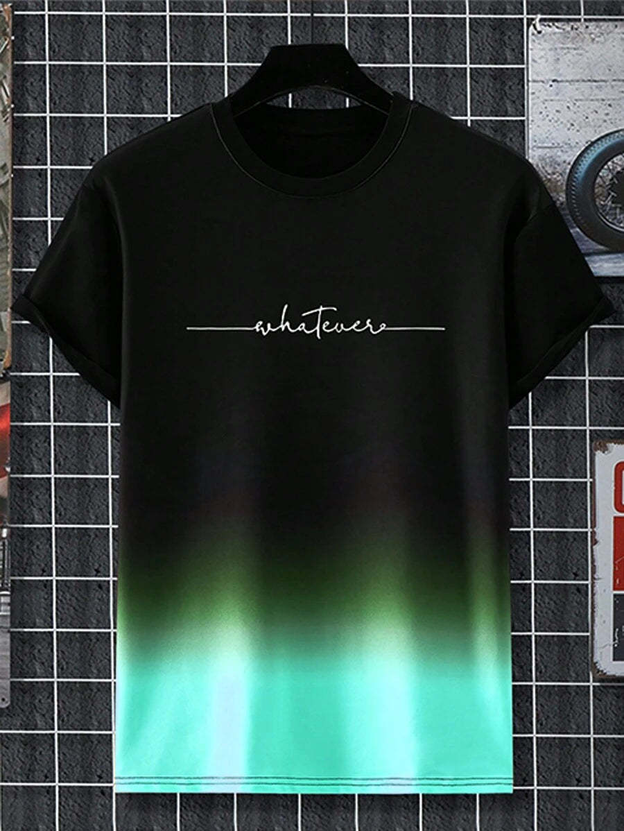 Gradient Letter Print T Shirts-Vacay Outfit