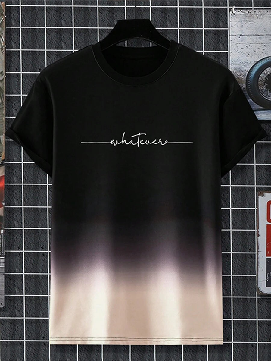 Gradient Letter Print T Shirts-Vacay Outfit