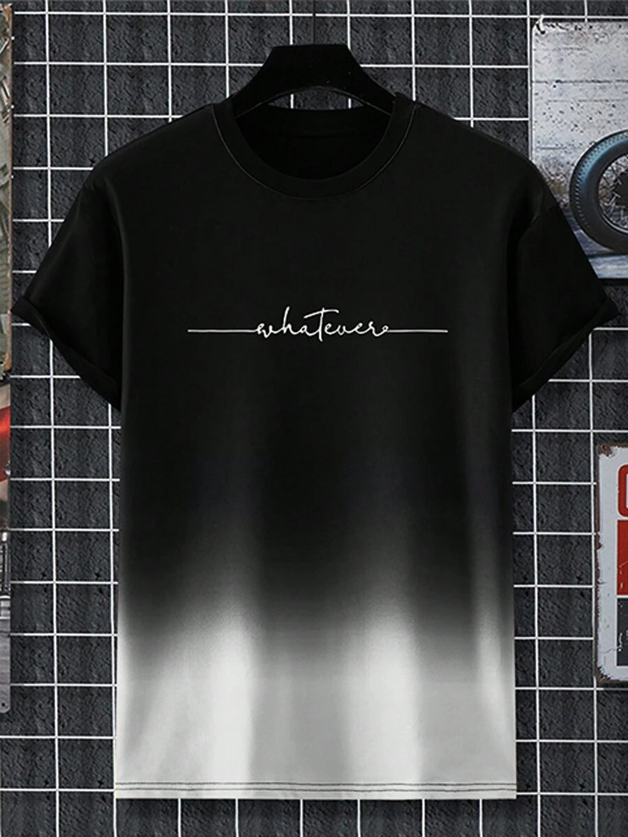 Gradient Letter Print T Shirts-Vacay Outfit