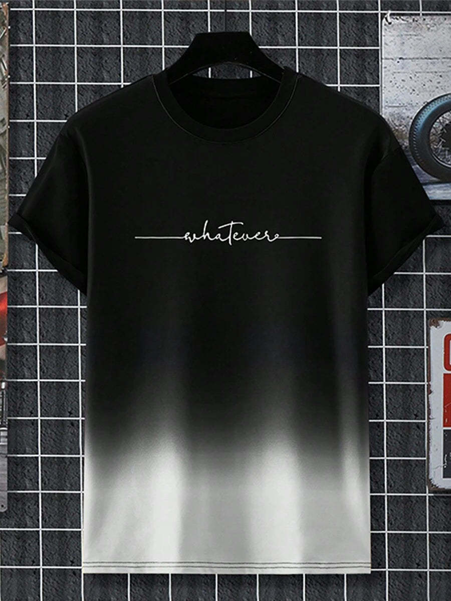 Gradient Letter Print T Shirts-Vacay Outfit