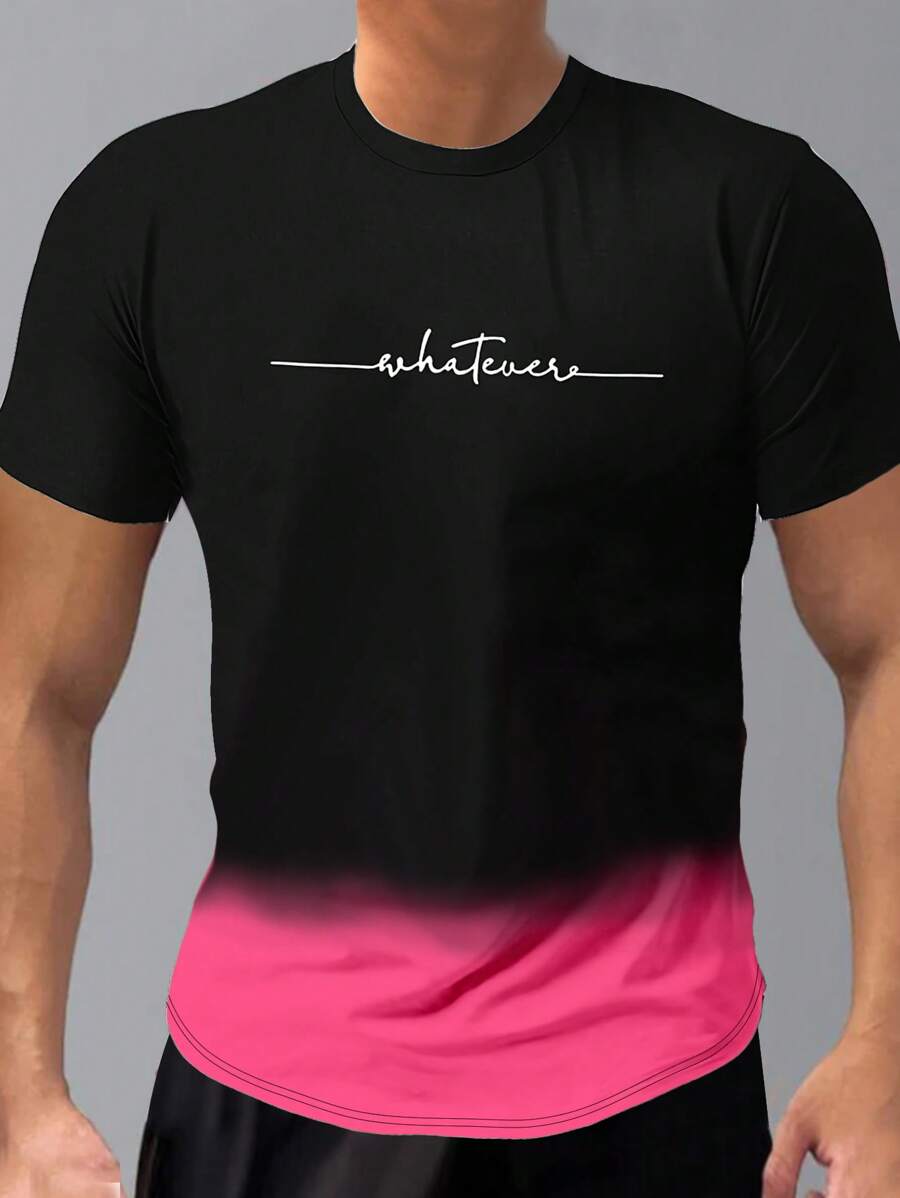 Gradient Letter Printed T Shirts-Vacay Outfit