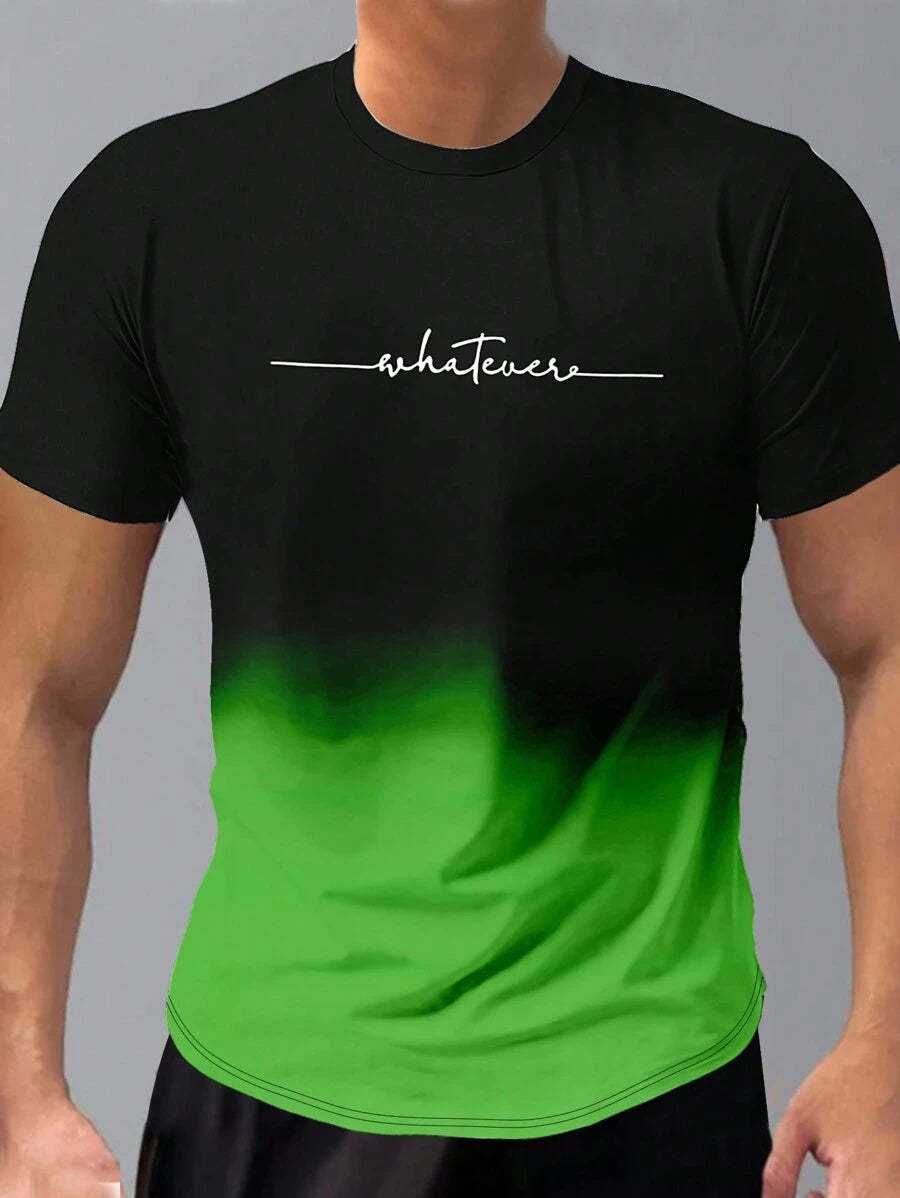 Gradient Design Letter Printed T Shirts-Vacay Outfit