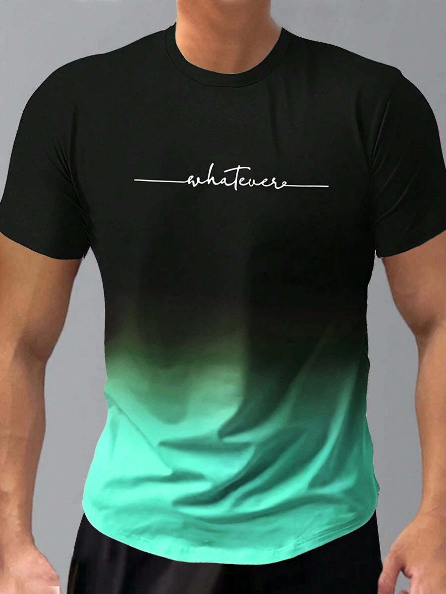 Gradient Letter Print T Shirts-Vacay Outfit