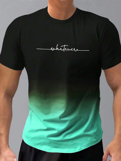 Gradient Letter Print T Shirts-Vacay Outfit