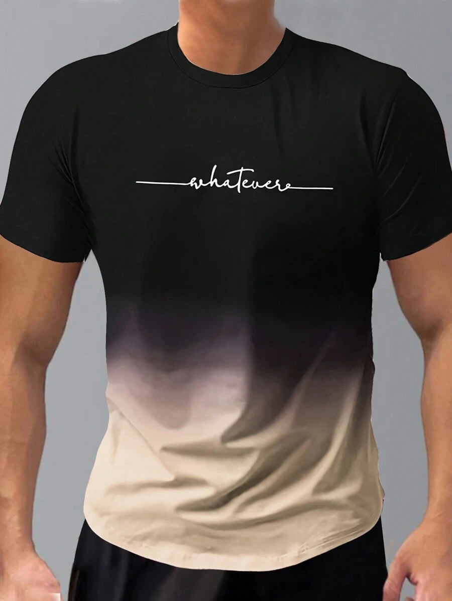 Gradient Letter Print T Shirts-Vacay Outfit