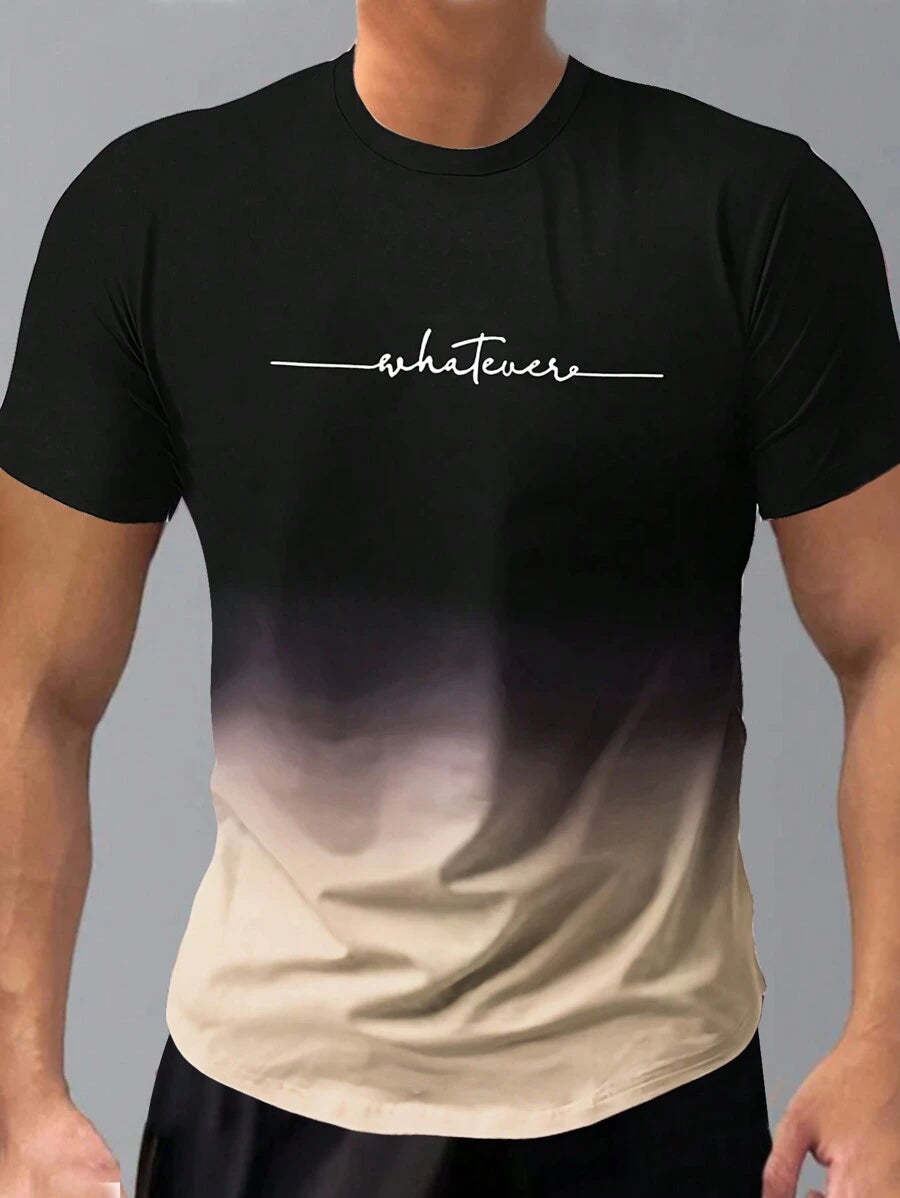 Gradient Letter Print T Shirts-Vacay Outfit