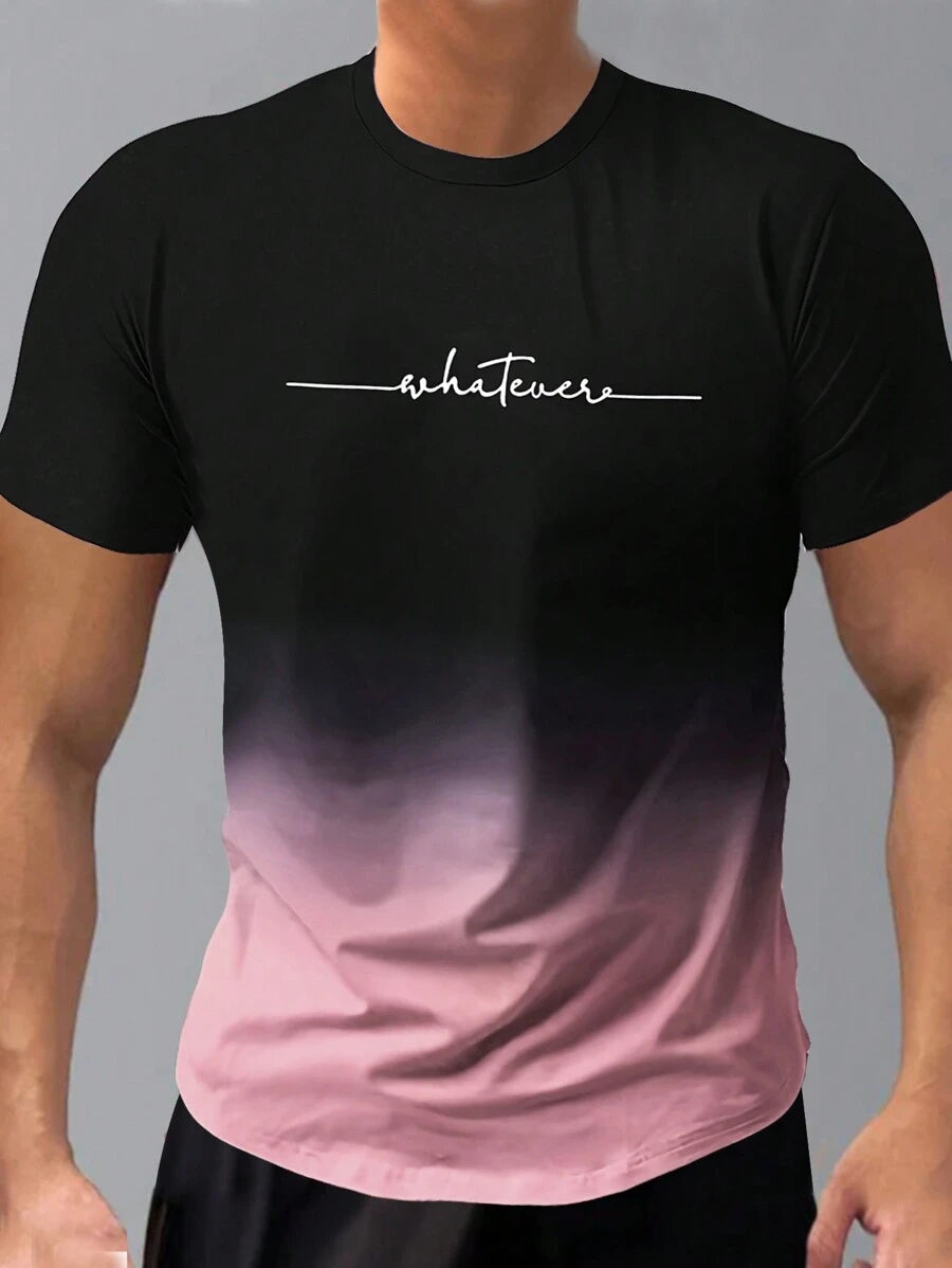 Gradient Letter Print T Shirts-Vacay Outfit