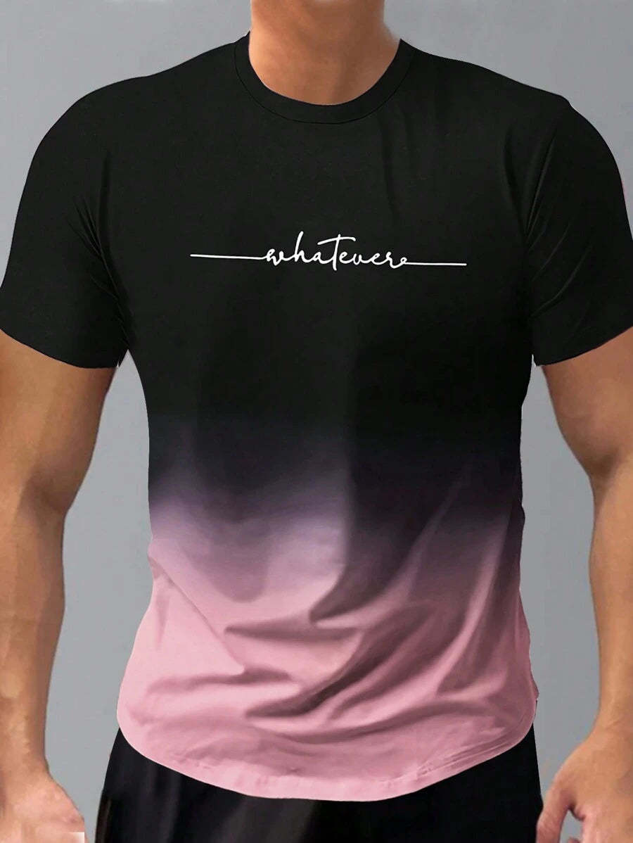 Gradient Letter Print T Shirts-Vacay Outfit