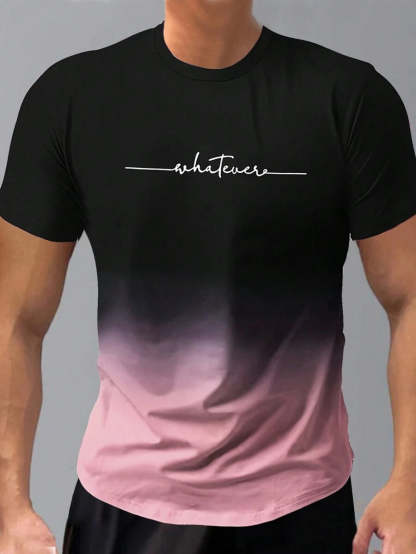 Gradient Letter Print T Shirts-Vacay Outfit