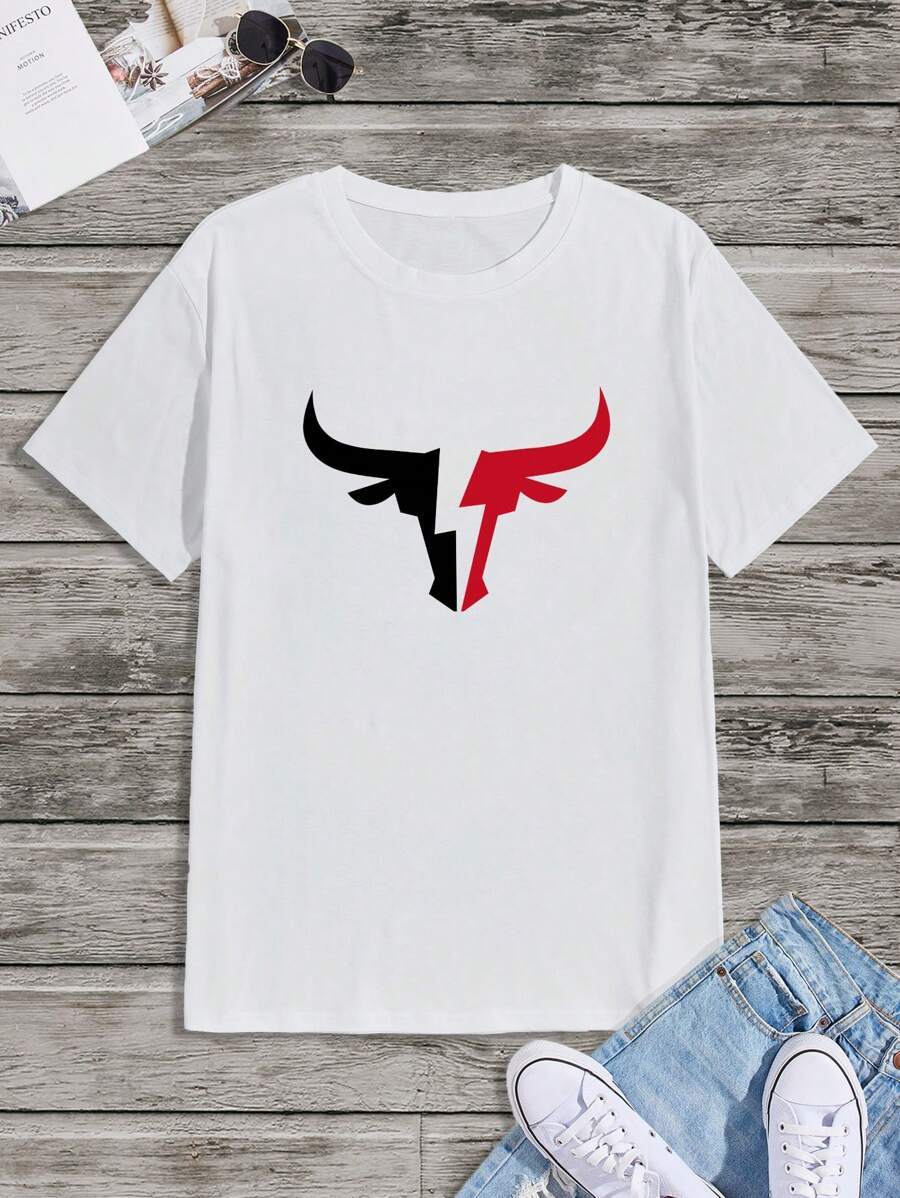 Round Collar Graphic Printed T Shirts-Vacay Outfit