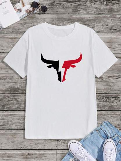 Round Collar Graphic Printed T Shirts-Vacay Outfit